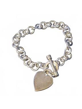 Sterling Silver Heart Charm Bracelet With Link Chain 8.5"